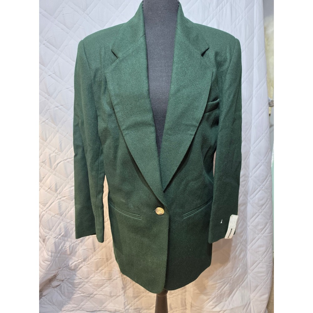 Ambitions Womens Forest Green 100% Wool Single Button Blazer Jacket Size 8 USA
